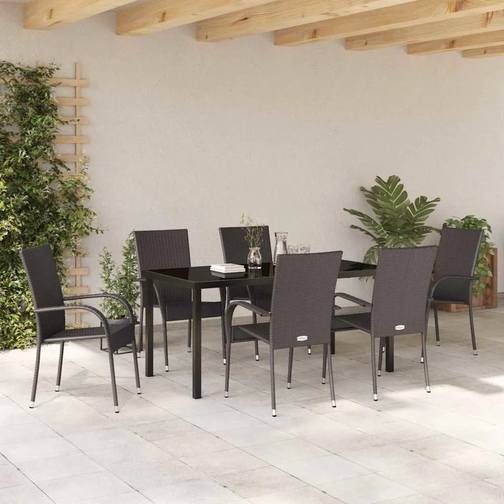 Conjunto de Jantar para Jardim 7 pcs Castanho Rattan de PE