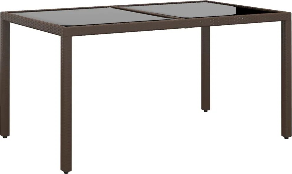 vidaXL Mesa de jardim 150x90x75 cm vidro temperado e vime PE castanho