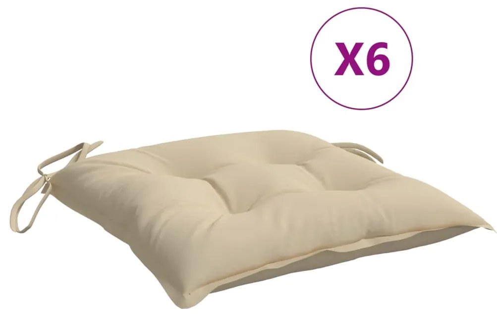 Almofadões de cadeira 6 pcs 40x40x7 cm tecido bege
