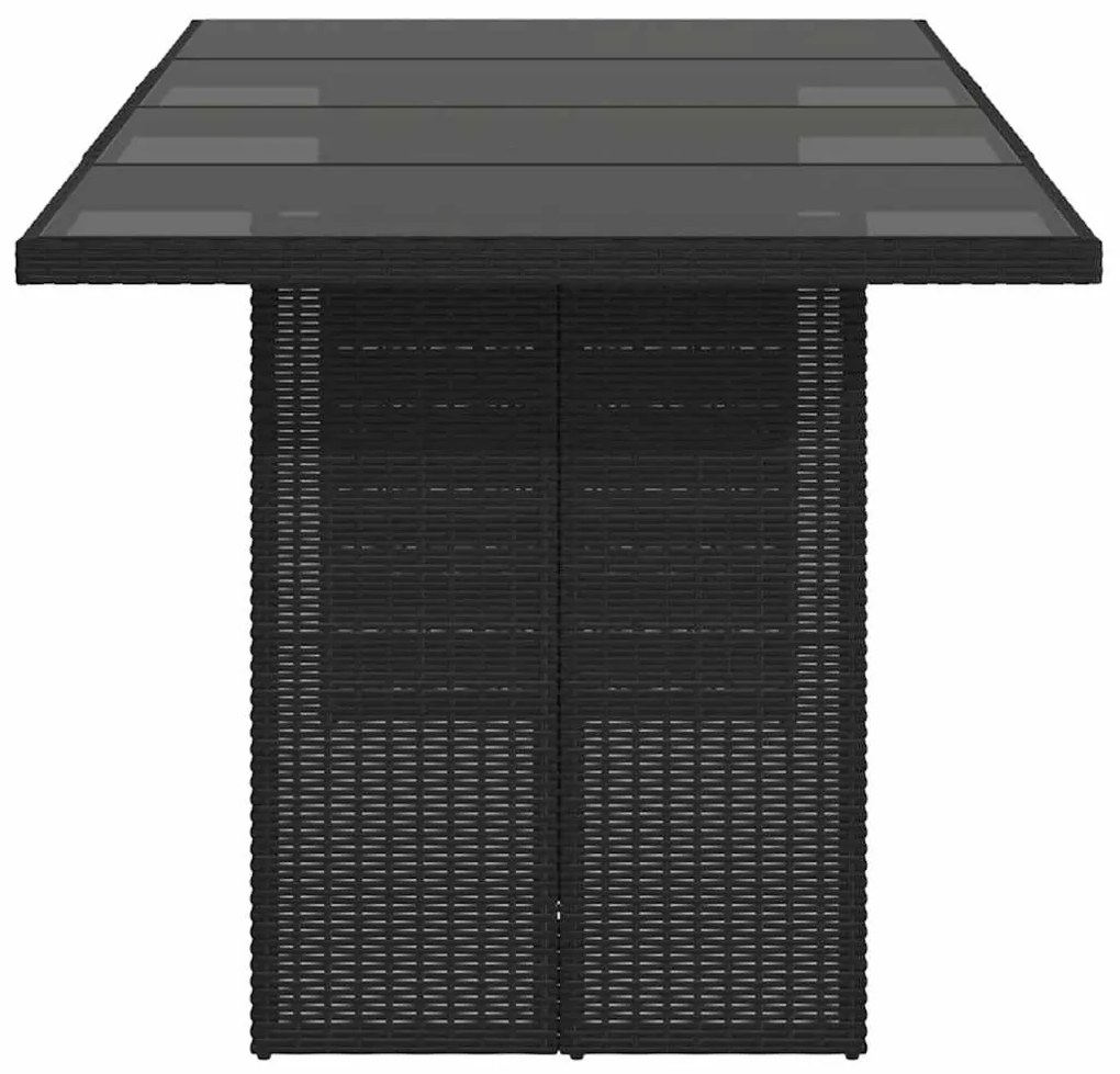 Mesa de jardim com tampo de vidro 190x80x74 cm vime PE preto