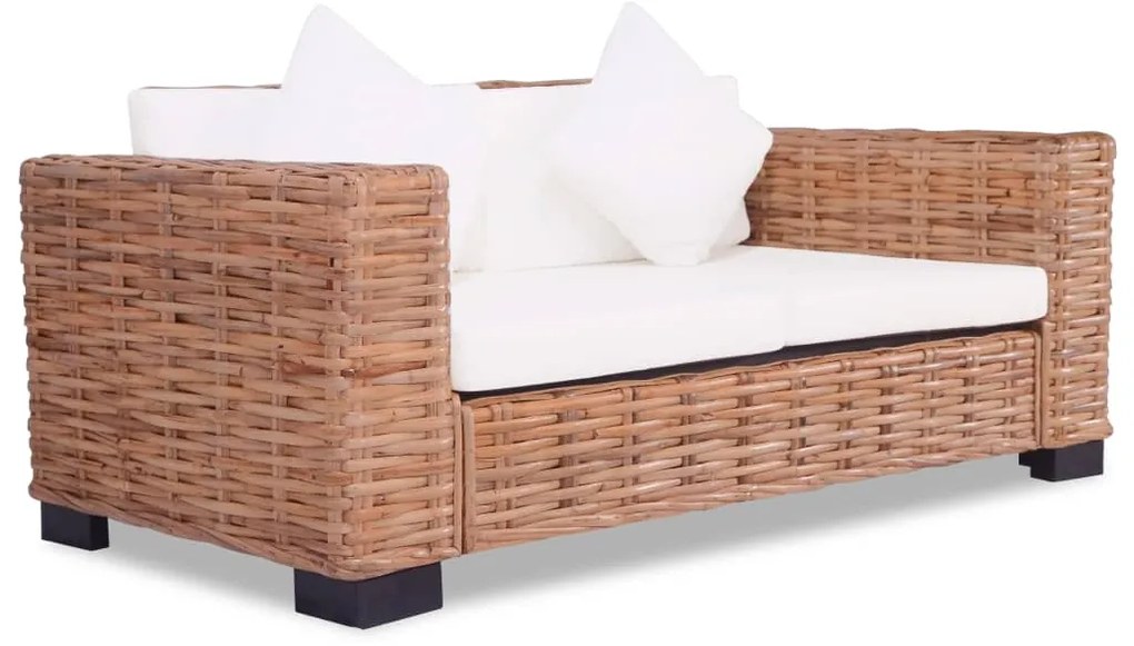 2 pcs conjunto de sofás com almofadões vime natural
