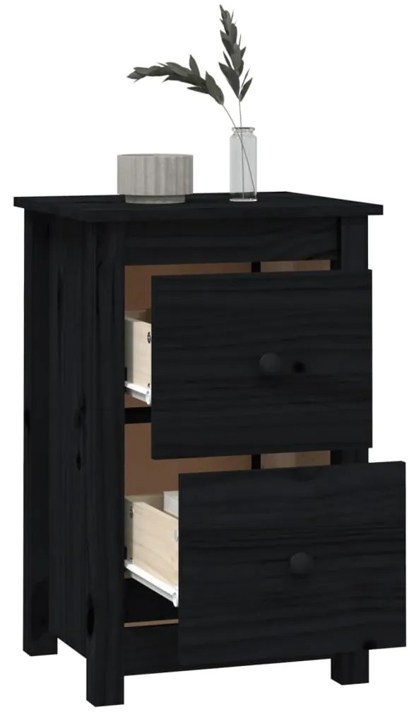 Mesa de cabeceira 40x35x61,5 cm madeira de pinho maciça preto