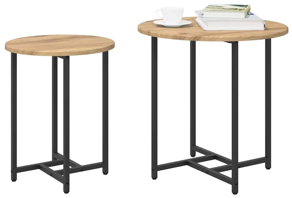 Conjunto de Mesas Laterais 2 pcs em Madeira de Carvalho e Metal