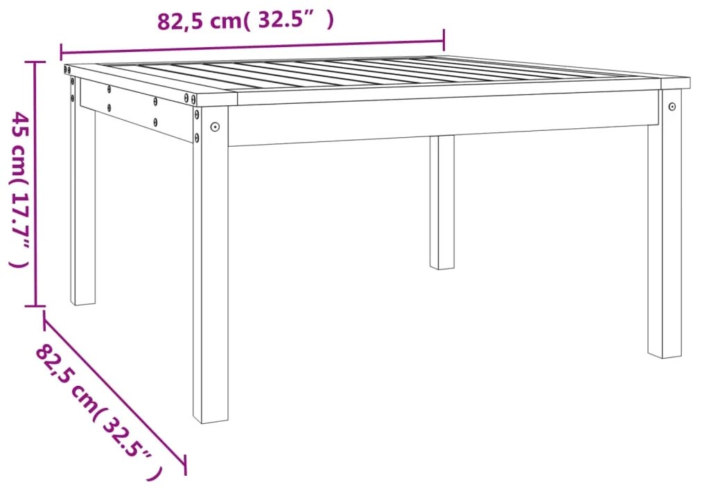 Mesa de jardim 82,5x82,5x45 cm madeira de pinho maciça branco