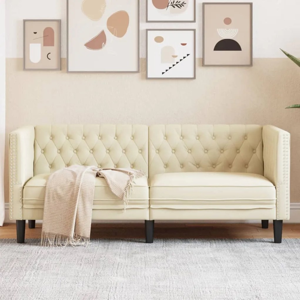 vidaXL Sofá chesterfield 2 lugares couro artificial creme
