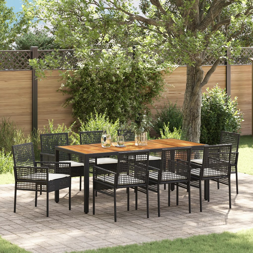 vidaXL Conjunto de Jantar de Jardim com Almofadas Preto Poliratã