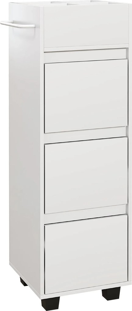 HOMCOM Armário Estreito para Casa de Banho com 3 Gavetas, 4 Compartimentos Superiores e Toalheiro 35x30x90 cm Branco | Aosom Portugal