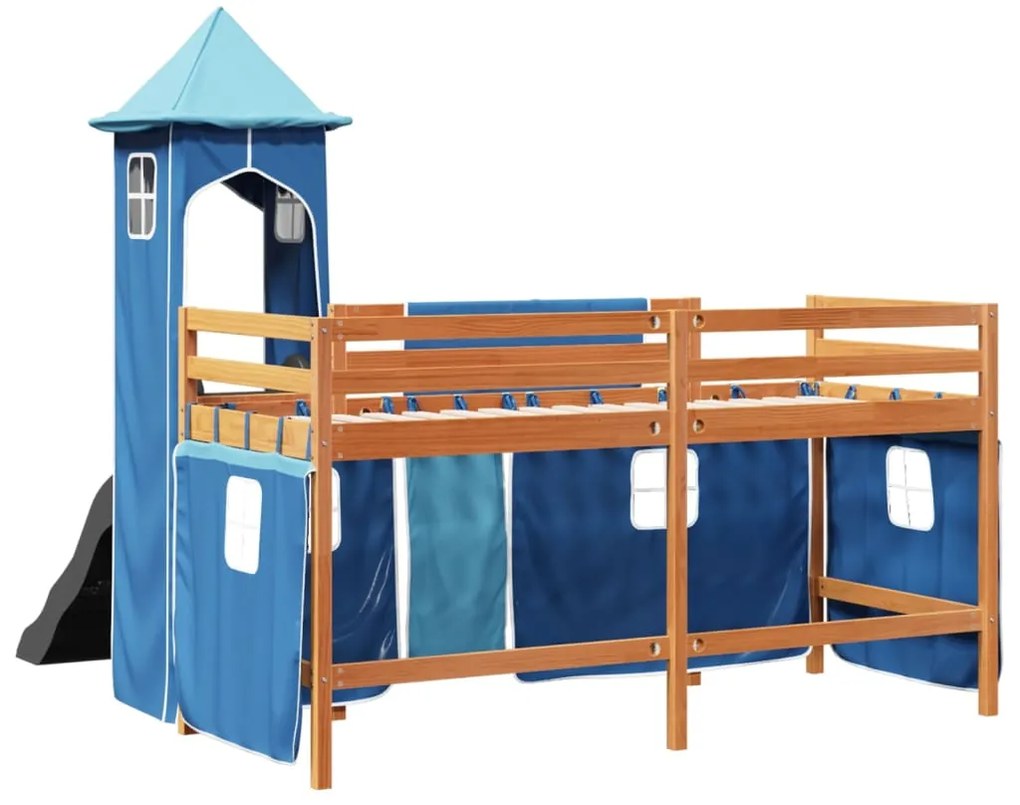 Cama alta para criança com torre 90x190 cm pinho maciço azul