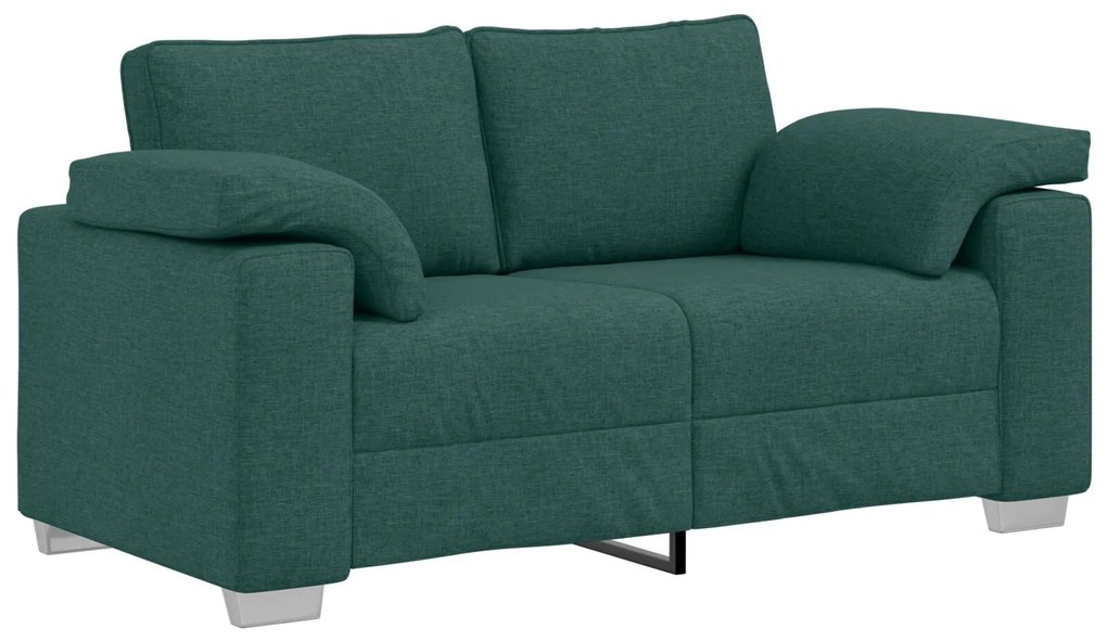 Conjunto de Sofás 2 Peças com Almofadas Verde Escuro em Tecido