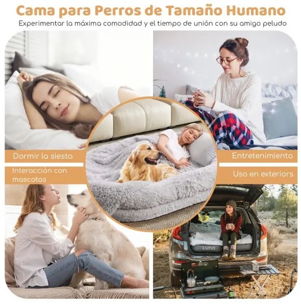 Cama de dormir lavável e fofa em pele sintética para animais de estimação e adultos com almofada 171 x 115 x 25 cm Cinzento