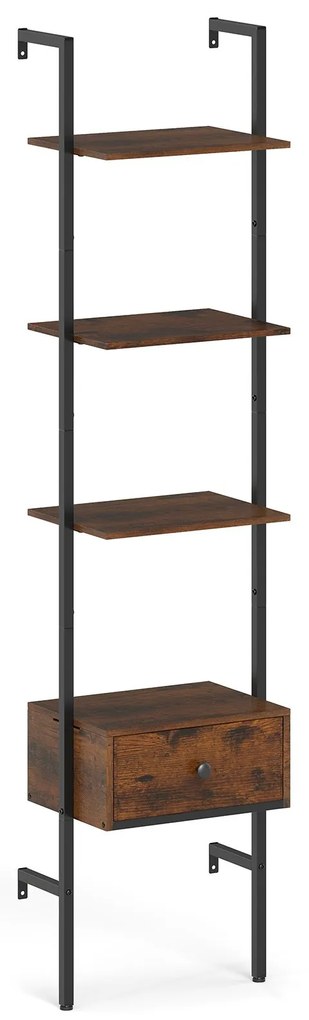 Prateleira de escada de 5 níveis com estrutura de metal e apoios de pés ajustáveis, estante de parede para livros