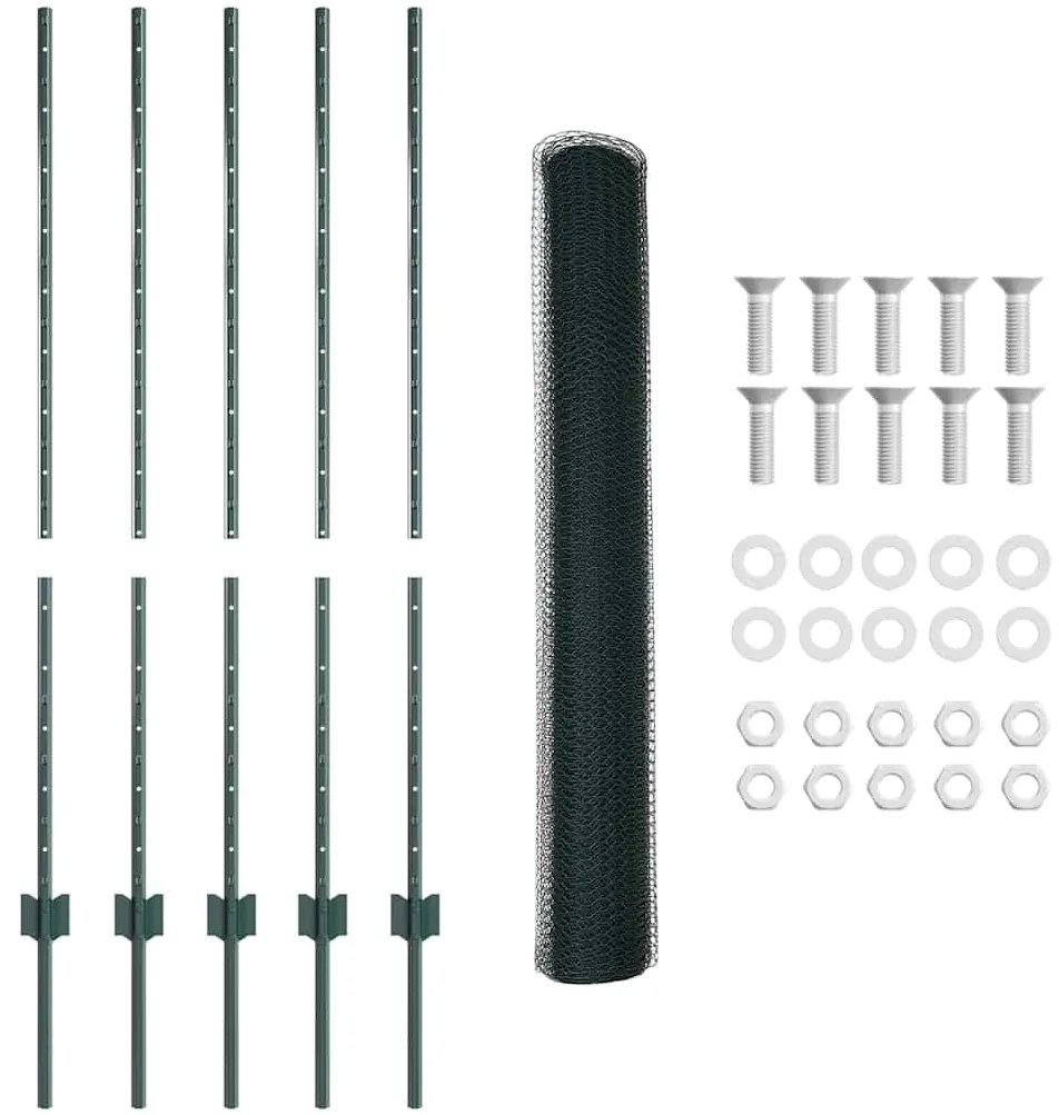 Postes de Cerca vidaXL 5 pcs U-Channel Verde 120 cm Aço