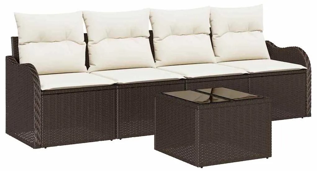 Conjunto de Sofás de Jardim de 5 Peças com Almofadas Marrom em Rattan