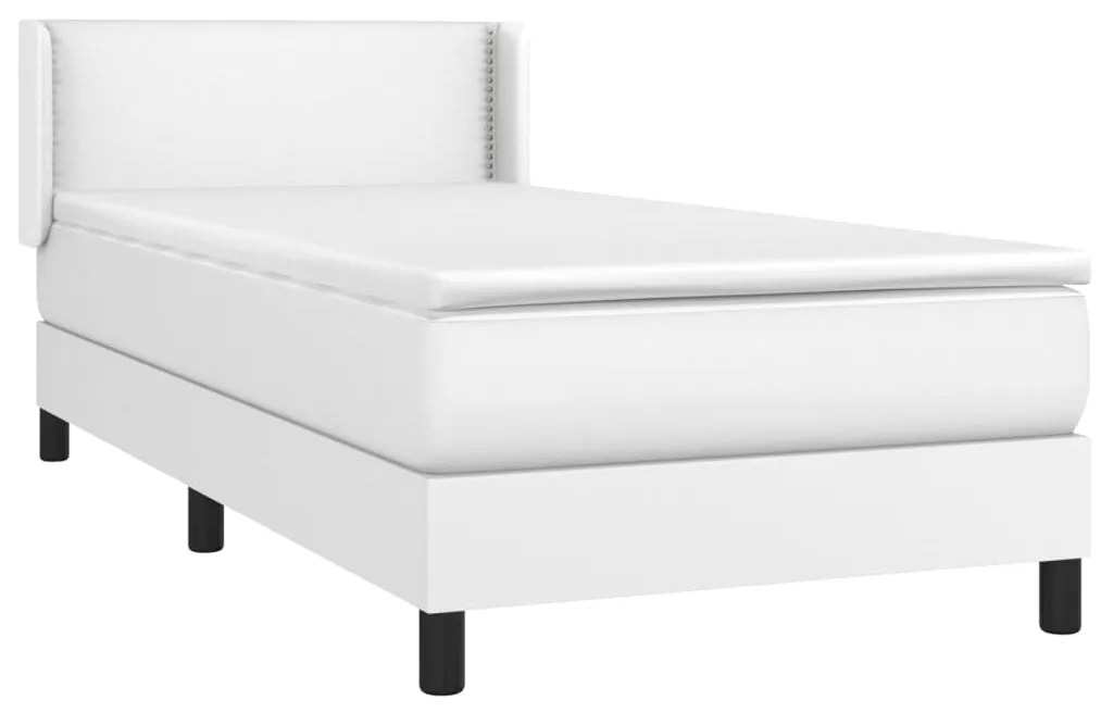 Cama com molas/colchão 90x190 cm couro artificial branco