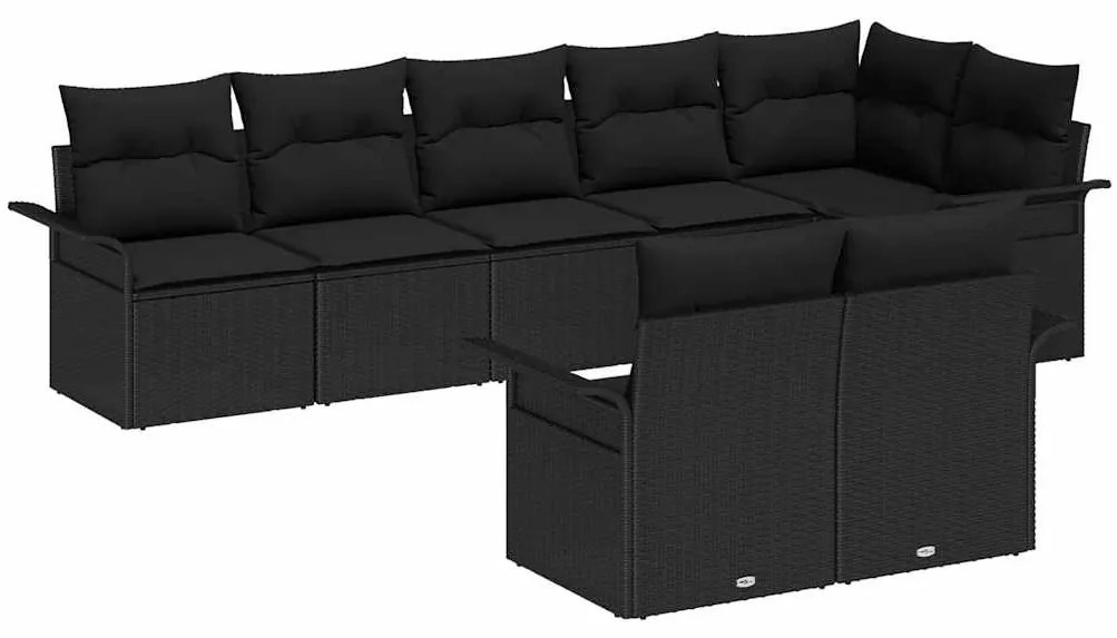 Conjunto de Sofá de Jardim de 8 Peças com Almofadas Preto em Rattan