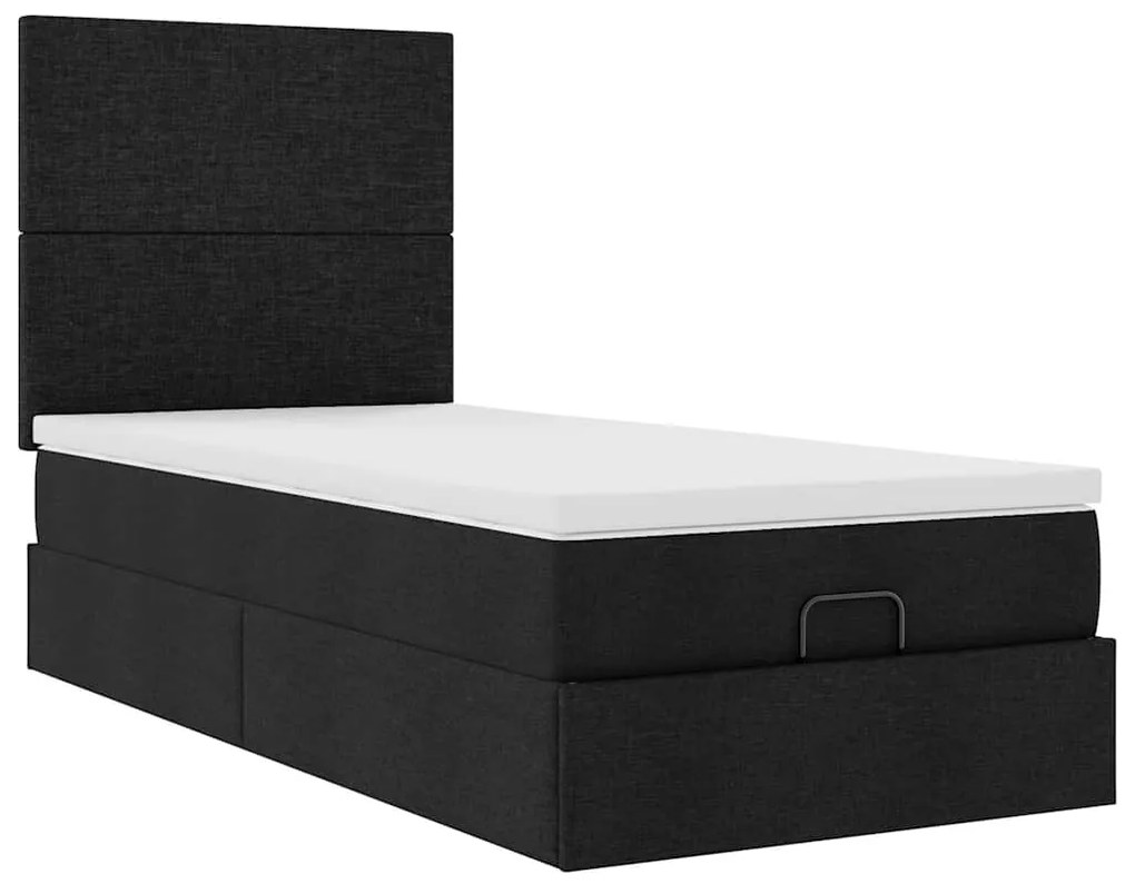 Estrutura de cama otomana com colchão 100x200cm tecido preto