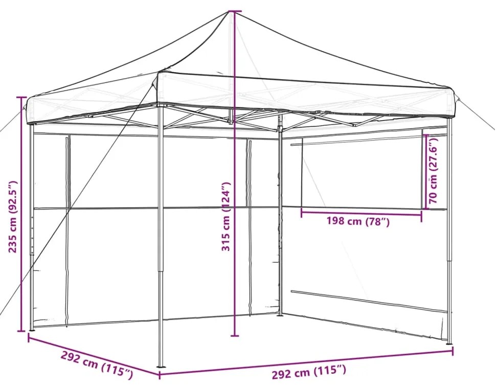 Tenda para festas pop-up dobrável com 2 paredes laterais bordô