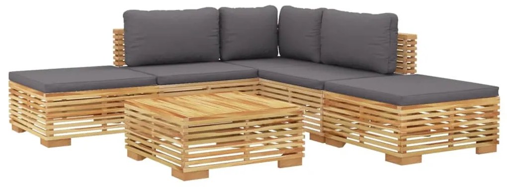 6 pcs conjunto lounge jardim c/ almofadões madeira teca maciça