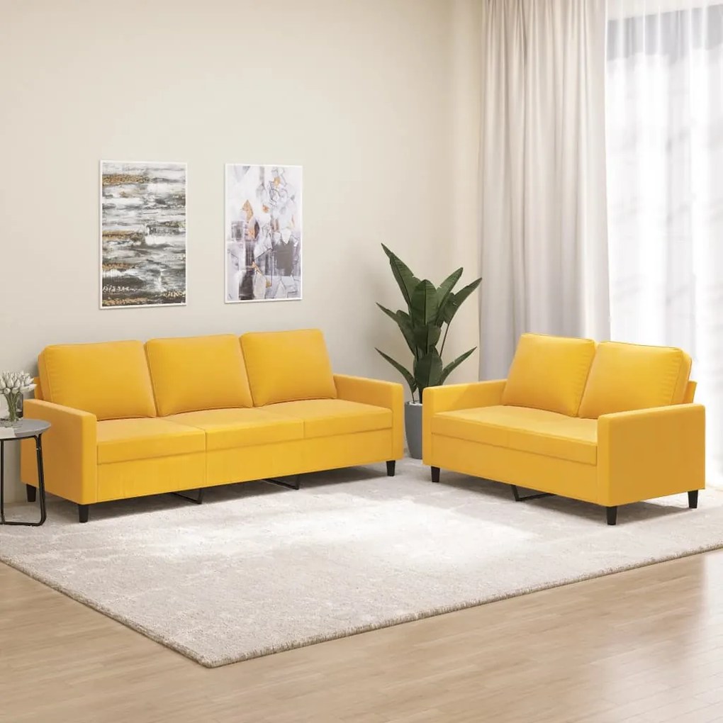 vidaXL 2 pcs conjunto de sofás com almofadões veludo amarelo