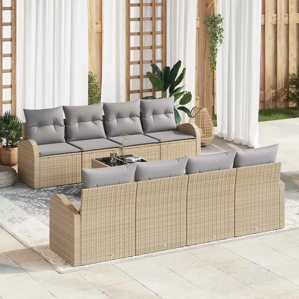 vidaXL Conjunto de sofá de jardim com 9 peças e almofadas bege