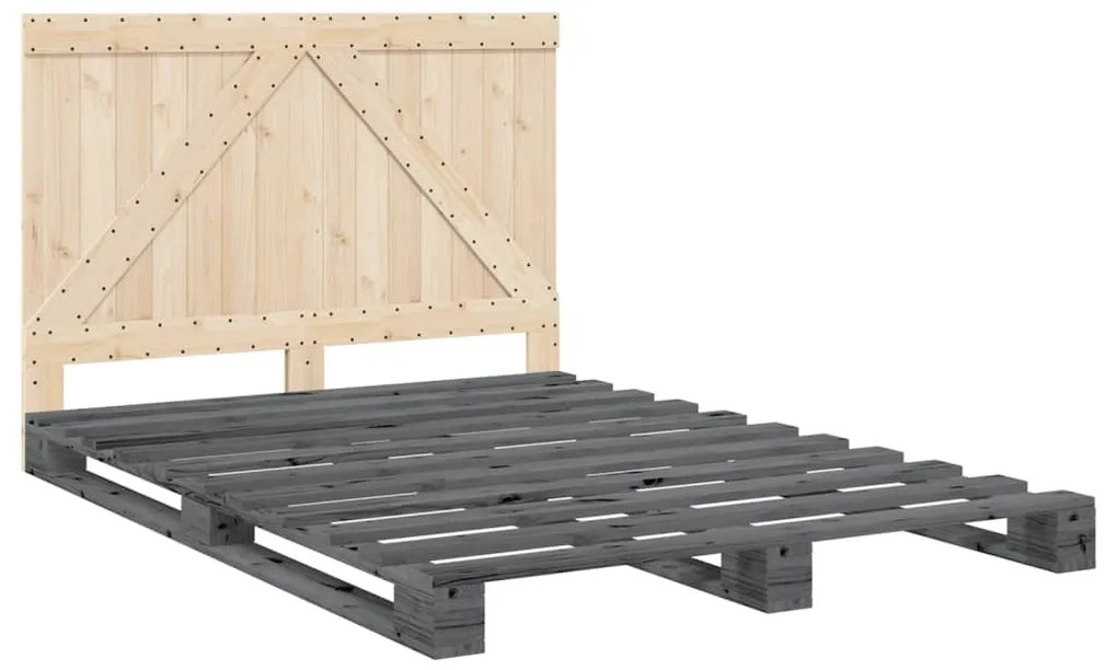 Estrutura de cama com cabeceira 140x200 cm pinho maciço cinza