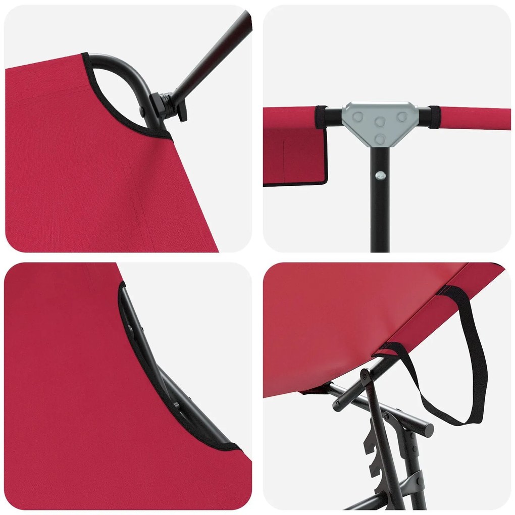 Espreguiçadeiras Dobráveis 2 pcs com Capota Vermelha Tecido Oxford 600