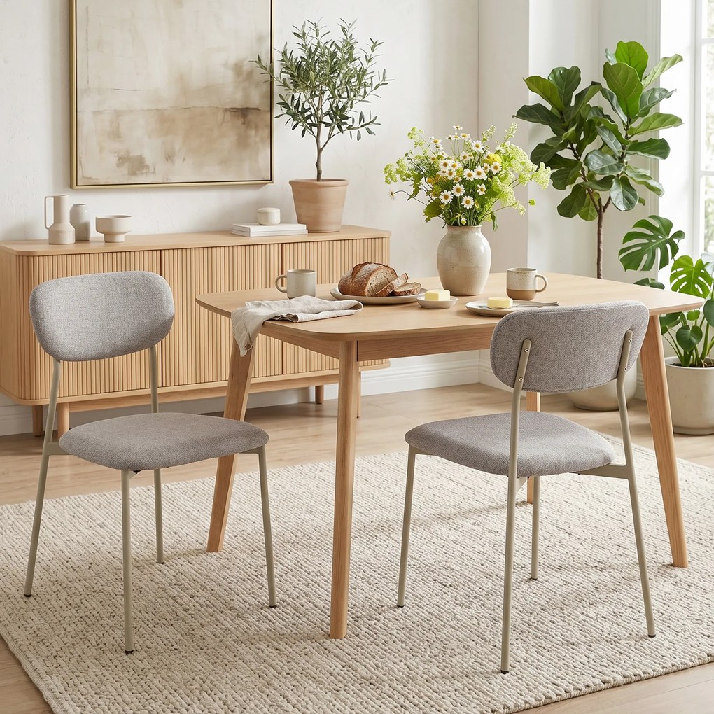 Conjunto de 2 cadeiras modernas de sala de jantar (MESA NÃO INCLUIDA), cadeiras de cozinha empilháveis em tecido com efeito de linho, castanho claro