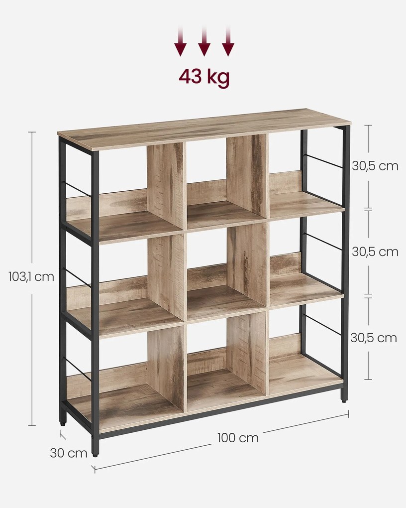 Estante com 3 níveis para sala de estar 30 x 100 x 103,1 cm Castanho e Preto