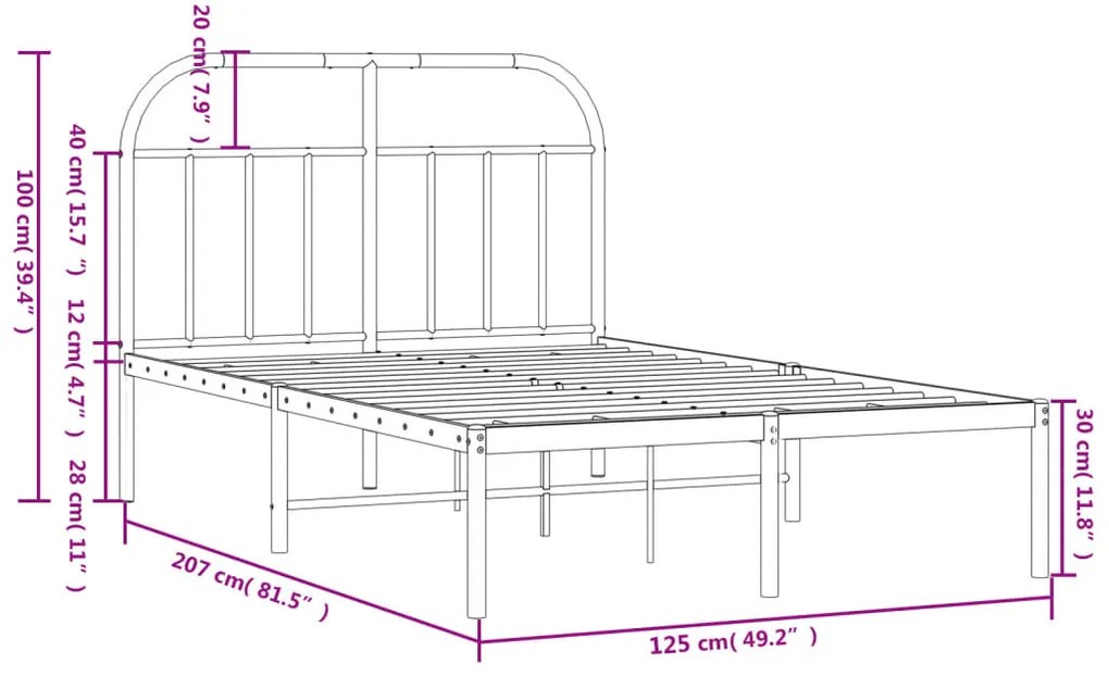 Estrutura de cama com cabeceira 120x200 cm metal branco