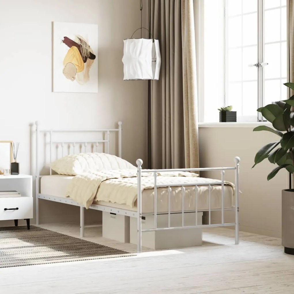 vidaXL Estrutura de cama com cabeceira e pés 90x200 cm metal branco