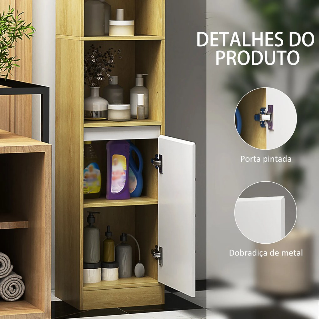 Coluna Casa de Banho com 2 Prateleiras Abertas Armário Alto para Casa de Banho 30x24x170 cm Madeira e Branco