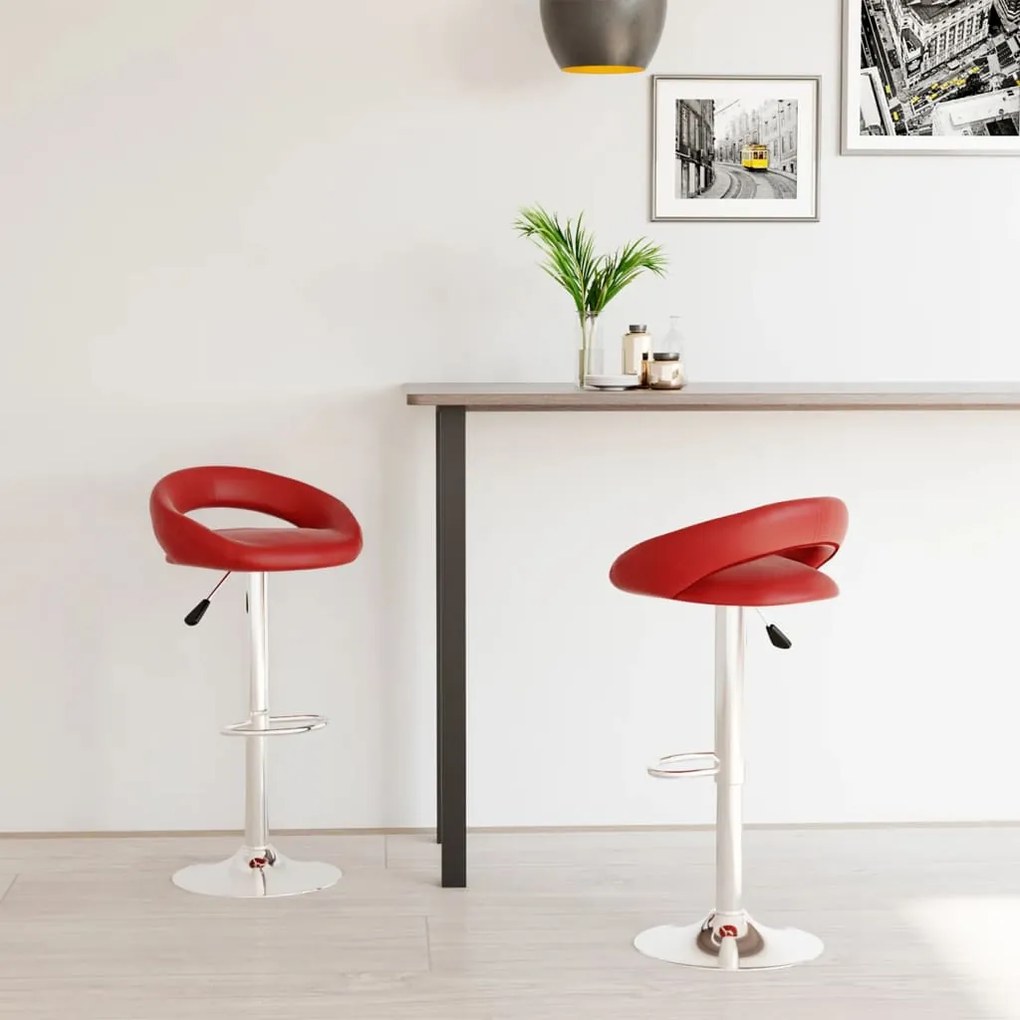 vidaXL Bancos de bar 2 pcs couro artificial vermelho tinto
