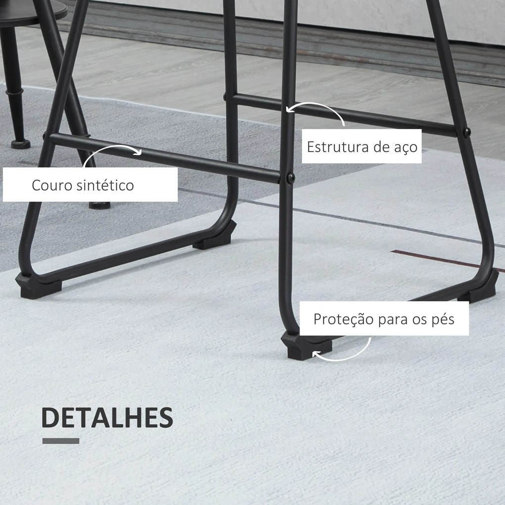 HOMCOM Conjunto de 2 Bancos Altos de Cozinha Estofados em PU Bancos de Bar com Base Antiderrapante e Apoio para os Pés Estilo Moderno Carga Máxima 120kg 43x43x97,5cm Preto