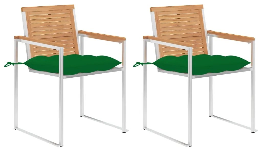 vidaXL Cadeiras de jardim com almofadões 2 pcs teca maciça e aço