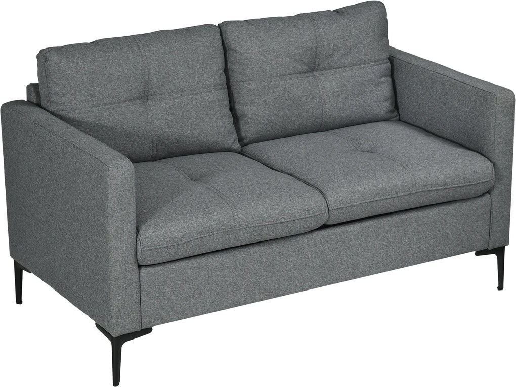 Sofá de 2 lugares contemporâneo com base em metal preto e tecido com efeito de linho cinzento escuro