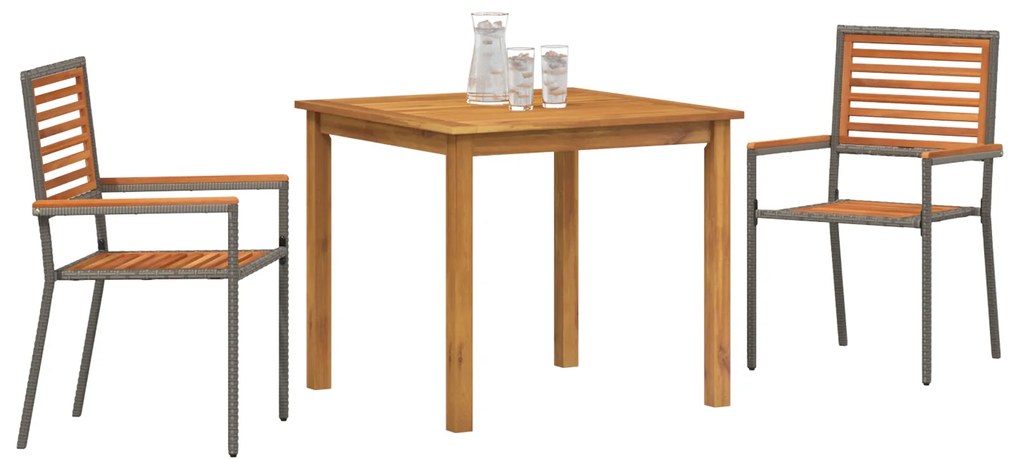 Conjunto de Jantar para Jardim vidaXL 3 Peças Cinza Poly Rattan Acácia