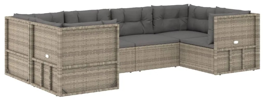 6 pcs conjunto lounge de jardim c/ almofadões vime PE cinzento