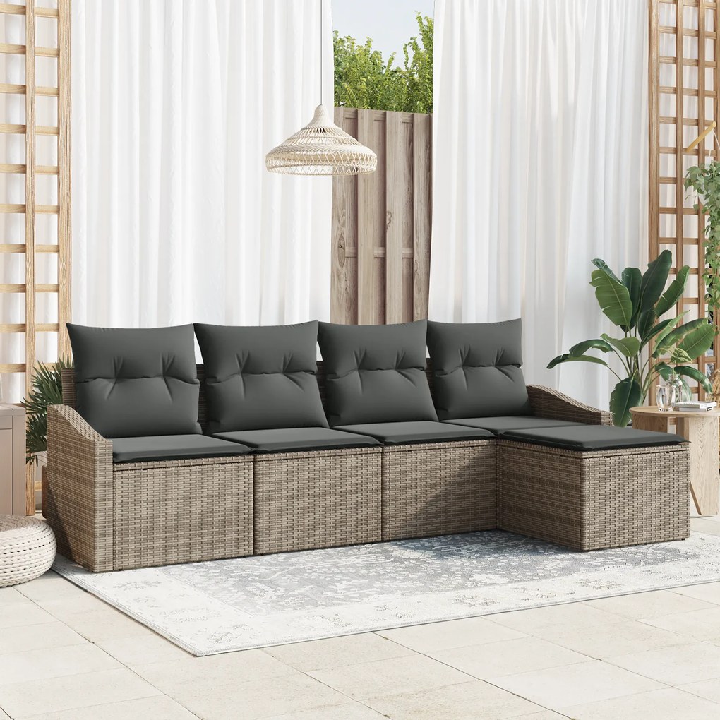 Conjunto de Jantar Jardim de 5 Peças com Almofadas Cinza Rattan PE
