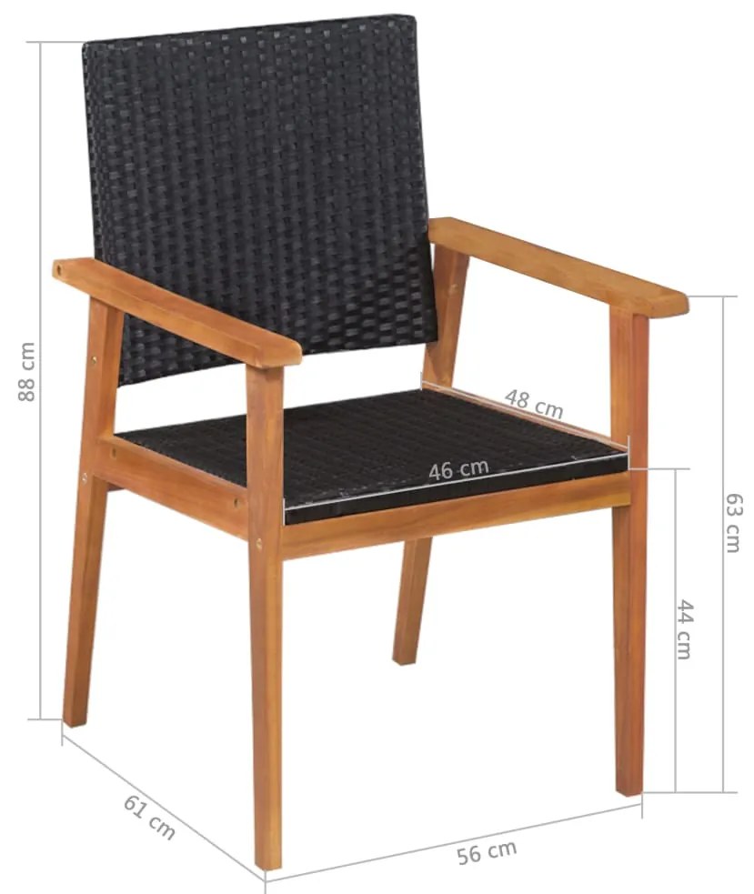 7 pcs conjunto de jantar para jardim vime PE preto e castanho