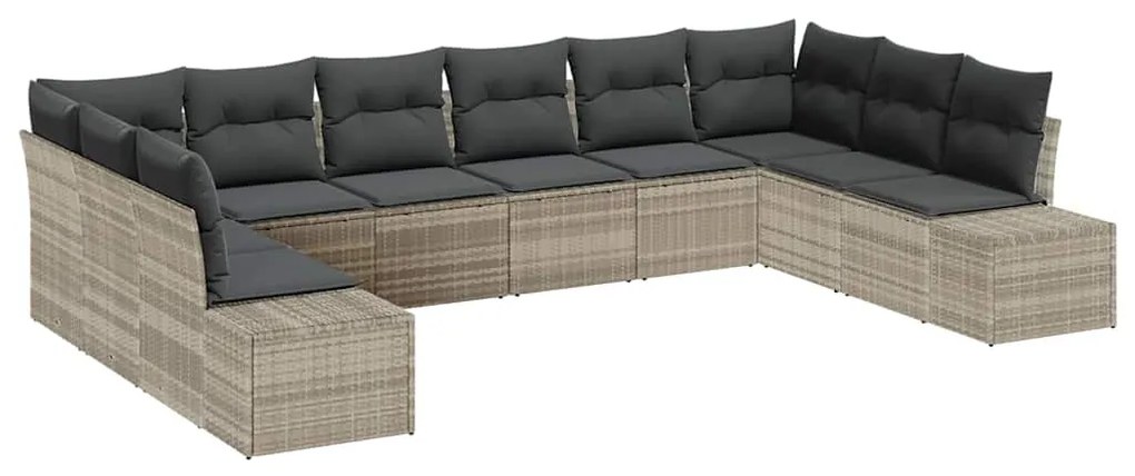 Conjunto de Sofá para Jardim com 10 Peças e Almofadas Cinza-Claro em P