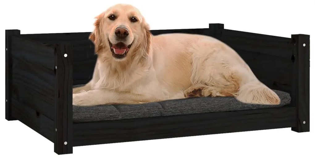 Cama para cães 75,5x55,5x28 cm madeira de pinho maciça preto