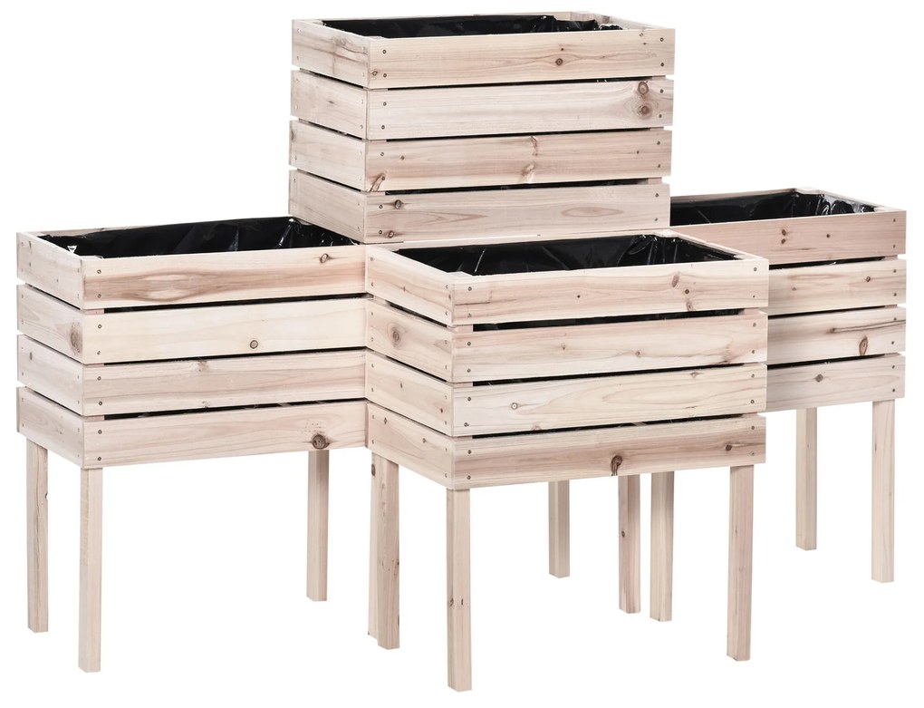Outsunny Canteiros de Jardim em Pé Conjunto de 4 Canteiros em Pé Ajustáveis 50x30x60 cm Inserções de Irrigação Filme Protetor Pinho | Aosom Portugal