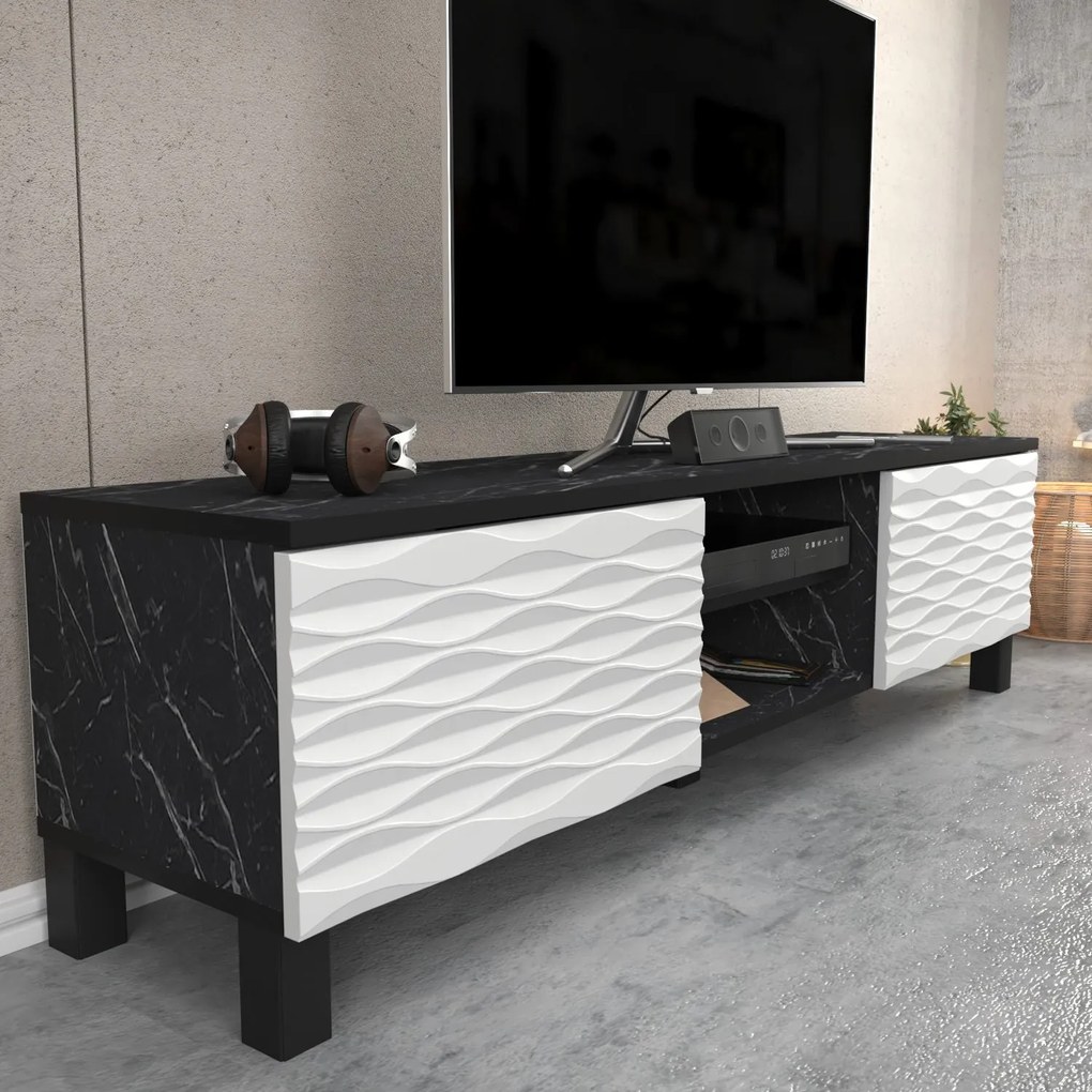 Móvel TV Lukas – Preto e Branco – 150 cm x 35 cm x 40,3 cm