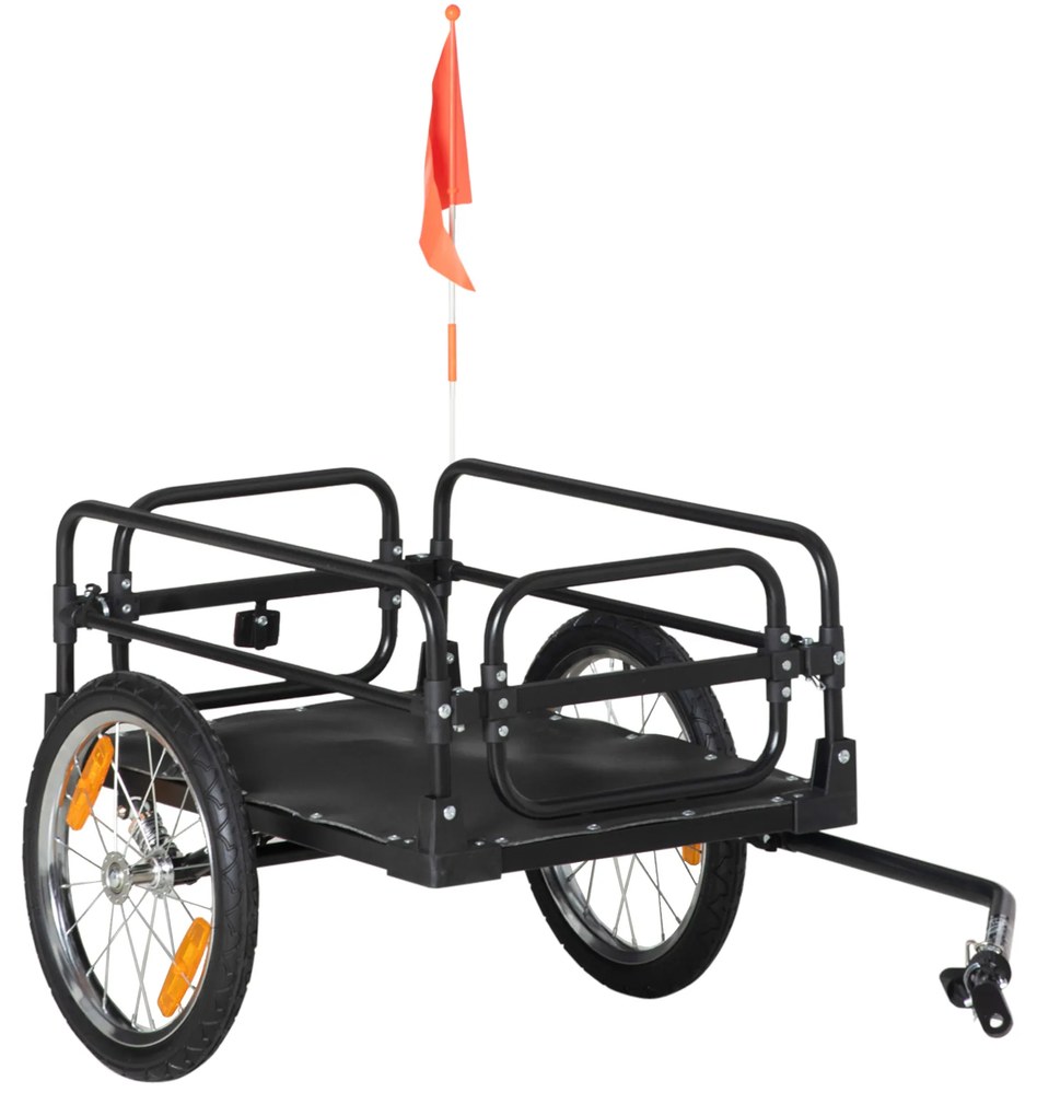 HOMCOM Reboque de Carga para Bicicletas com 2 Rodas Refletores e Bandeira Capacidade de 70L Carga 40 kg 125x64x53,5 cm Preto | Aosom Portugal