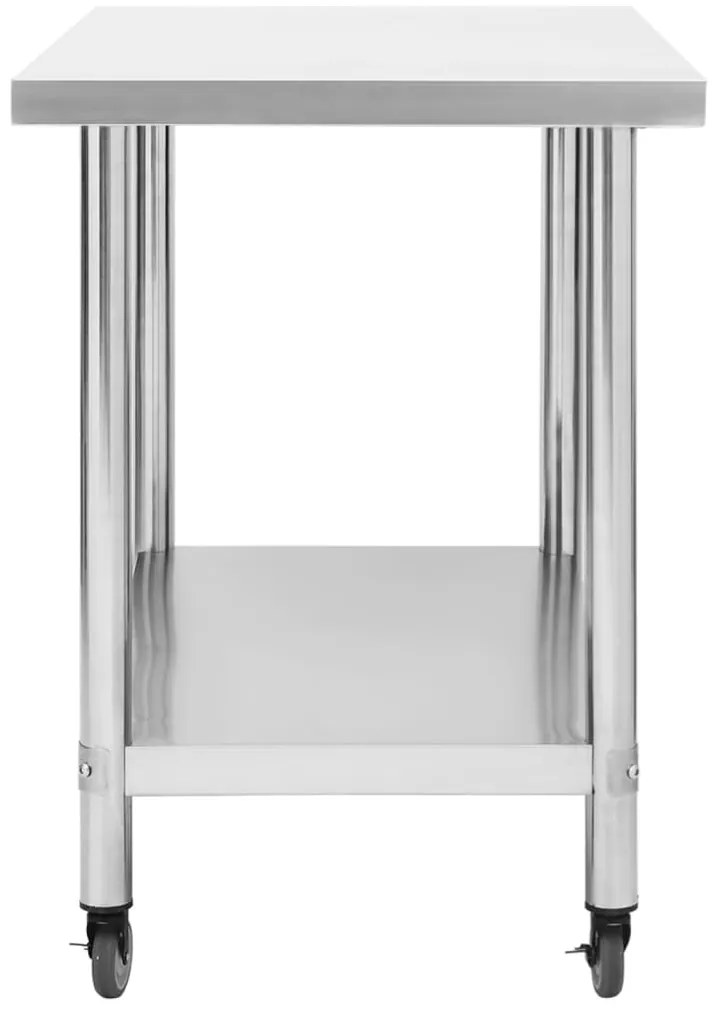 Mesa de trabalho de cozinha com rodas aço inoxidável 80x60x85cm