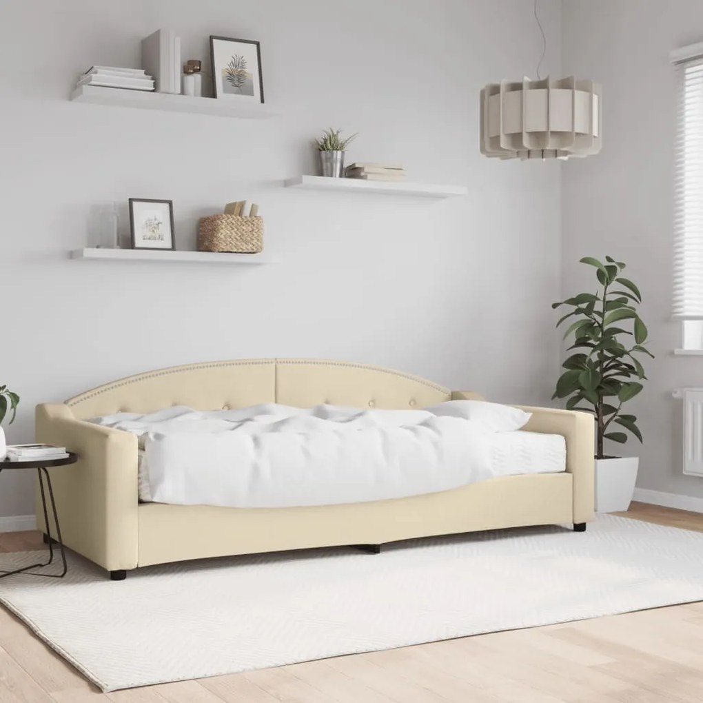 Sofá-cama com colchão 90x200 cm tecido cor creme