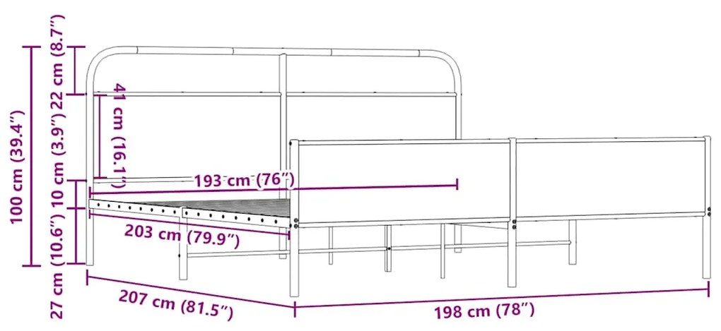 Estrutura de cama sem colchão 193x203cm metal carvalho sonoma