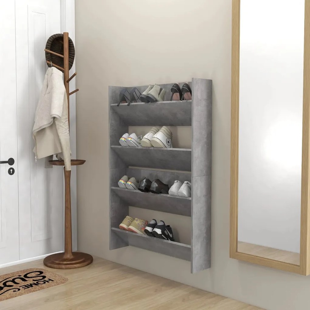 Sapateiras de parede 2 pcs 80x18x60 cm contrapl. cinza cimento