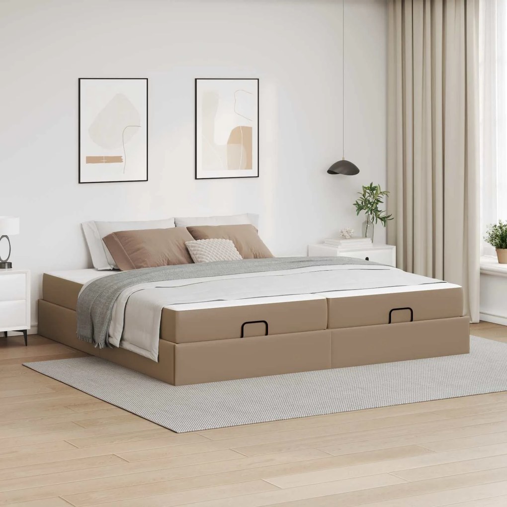 vidaXL Estrutura de cama com colchão com colchão 2 pcs Bronzeado PVC