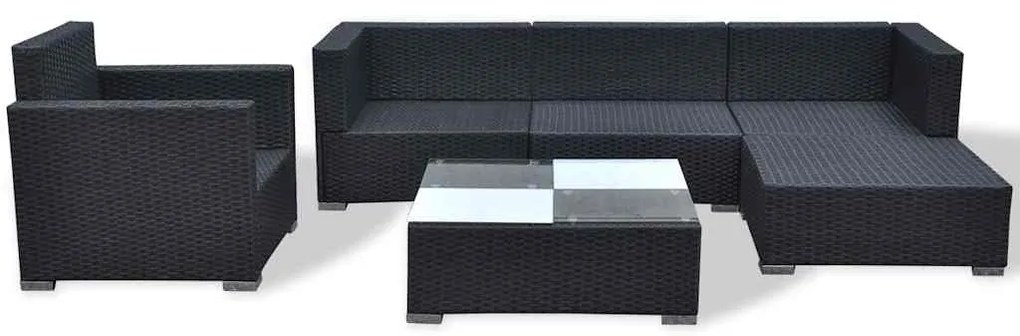 6 pcs conjunto lounge de jardim c/ almofadões vime PE preto
